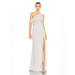 NWT Mac Duggal Ivory Drop Shoulder Beaded Formal Wedding Dress Size 10